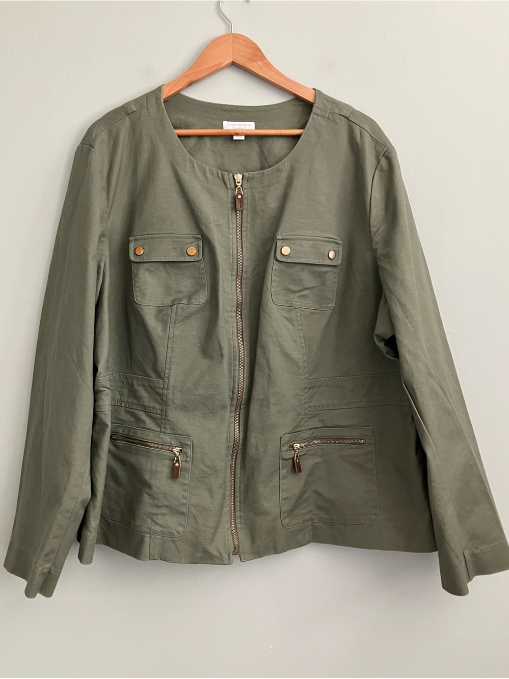 CHARTER CLUB Olive Green Elevated Cotton Utility Jacket Size 24W
